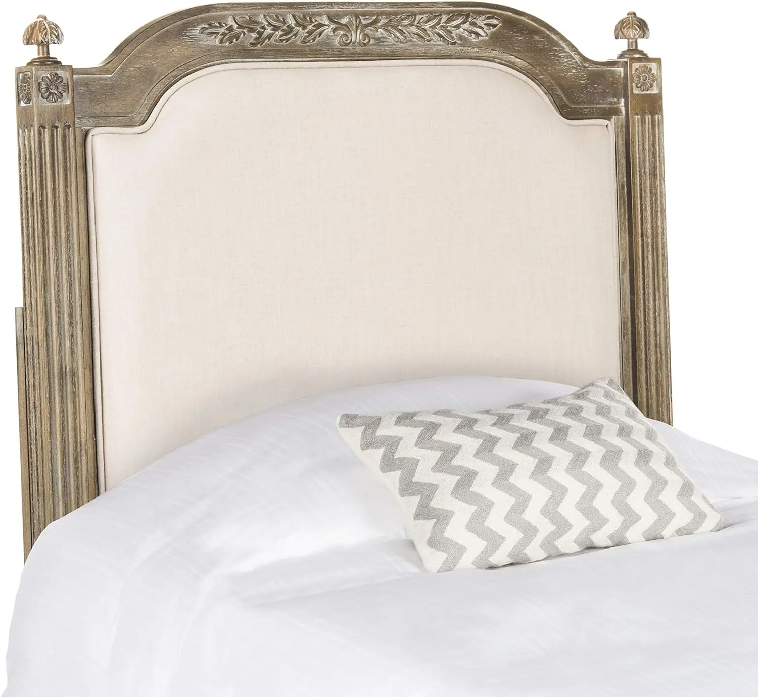 Safavieh Home Collection Tufted Linen Rustic Oak Wood and Beige Headboard (Twin)