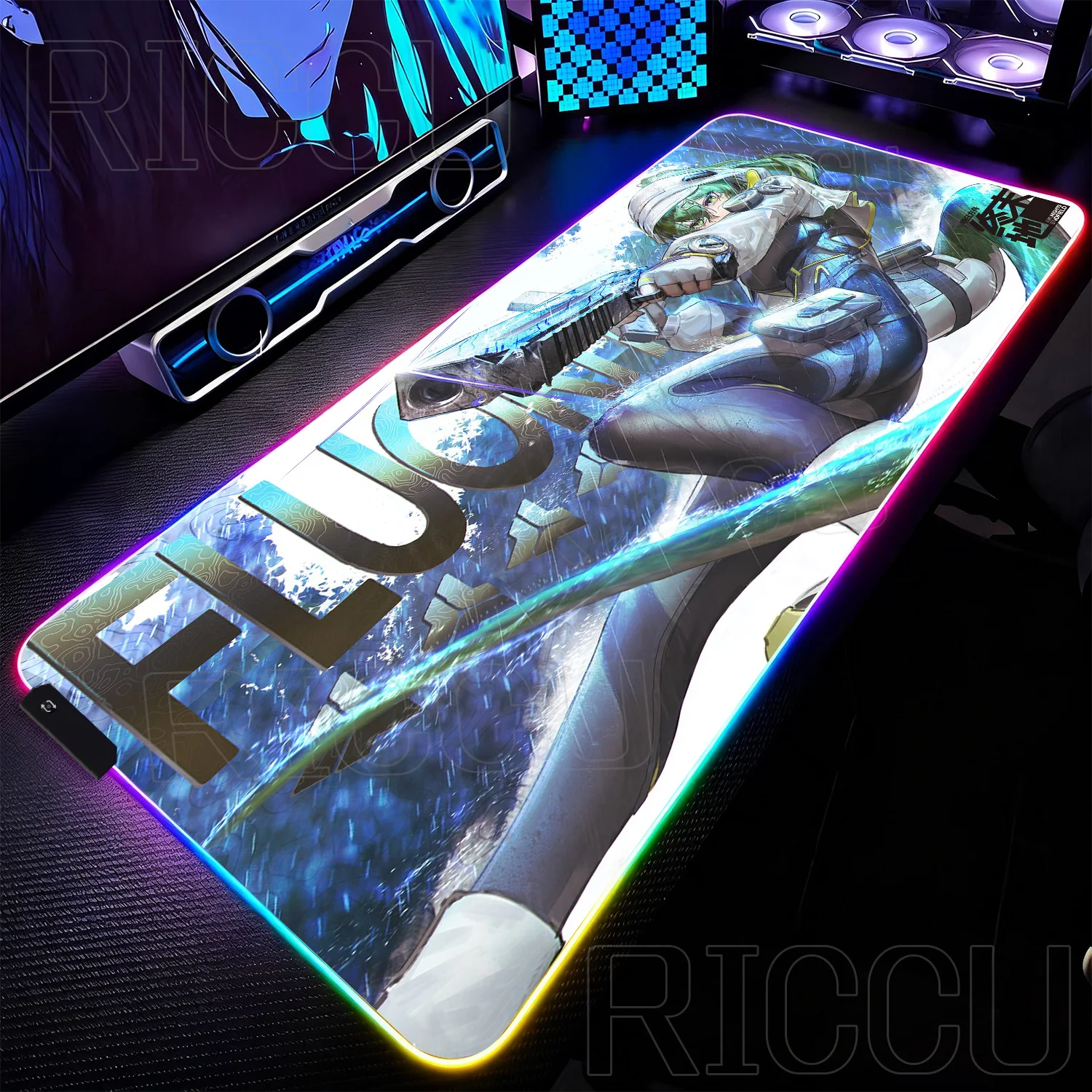 RGB XXL Anime Fluorite  Arknights Endfield Mouse Pad Game Non-slip Rubber Gaming Large Mousepad Desktop Decoration LED Desk Mat