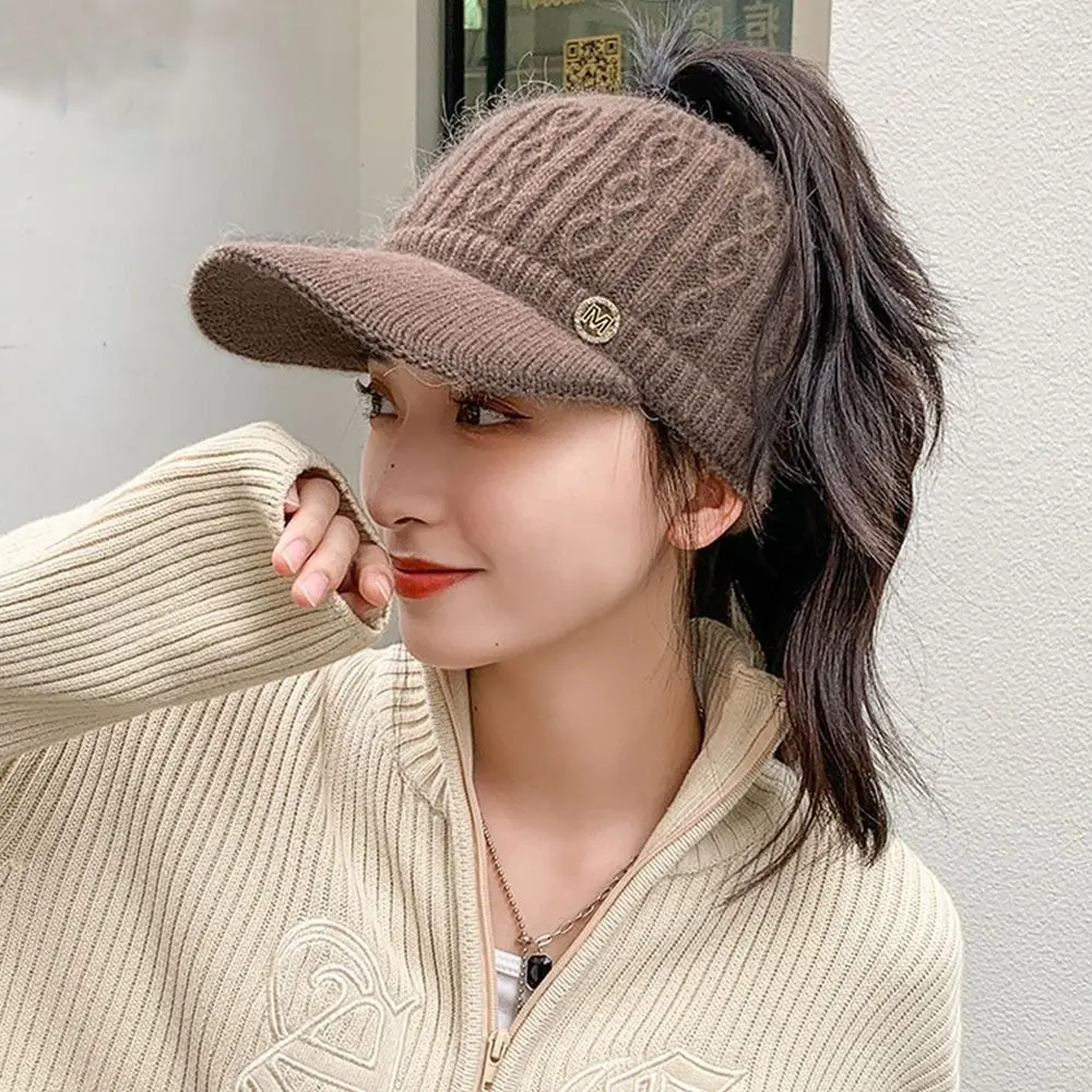 Fashion Autumn Winter Warm Women Girls Soft Knitted Hat Female Empty Top Baseball Cap Casual Outdoor Windproof Bonnet