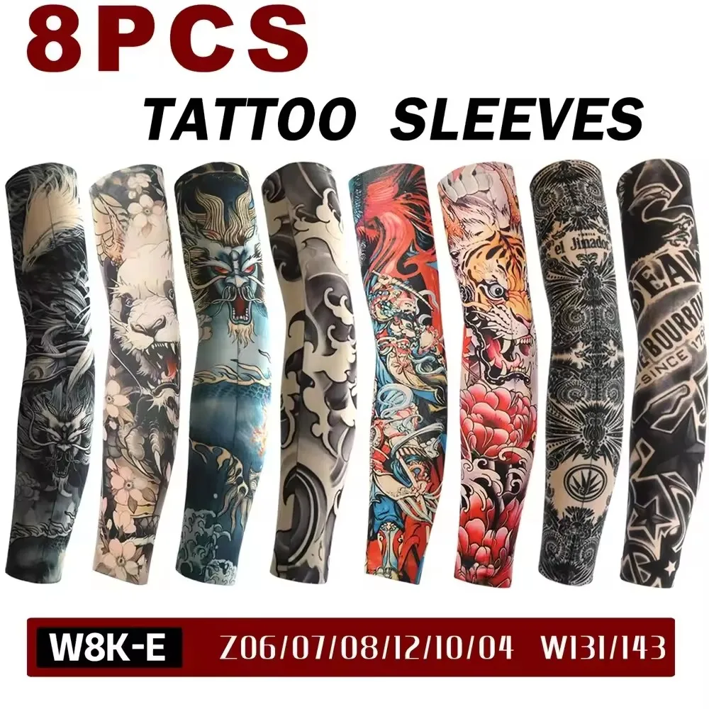 

8PCS Tattoo Sunscreen Sleeve for Men and Women In Summer Breathable and Cool Outdoor Cycling Party High Elasticity Tattoo Sleeve