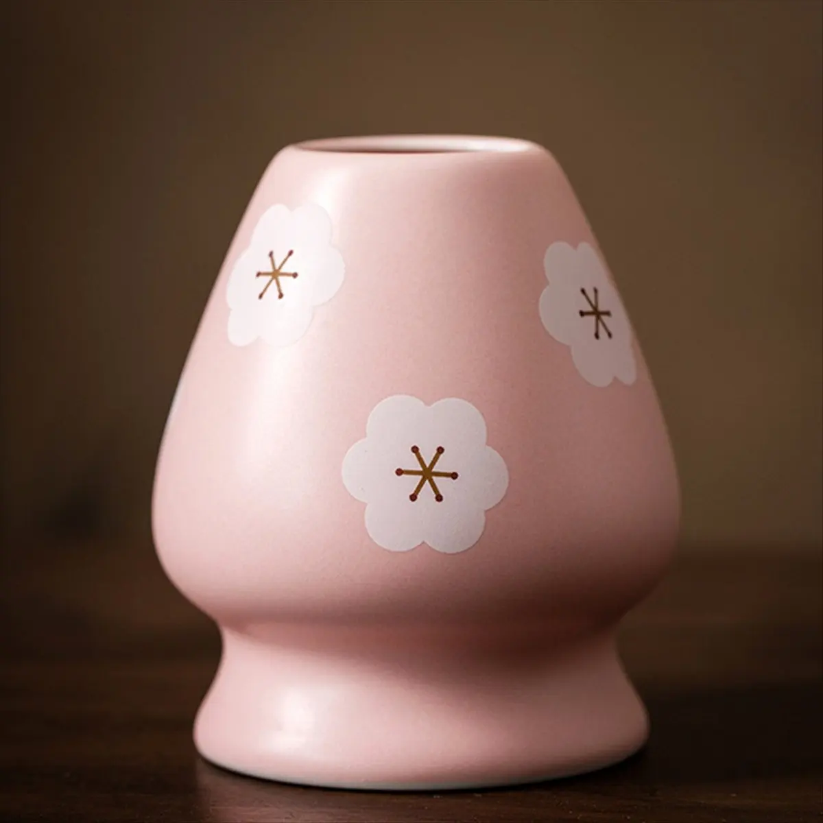 2 Pieces Traditional Japanese Matcha Bowl and Whisk Holder Tea Bowl for Table Tea Ceremony Party Gift Pink Flowers