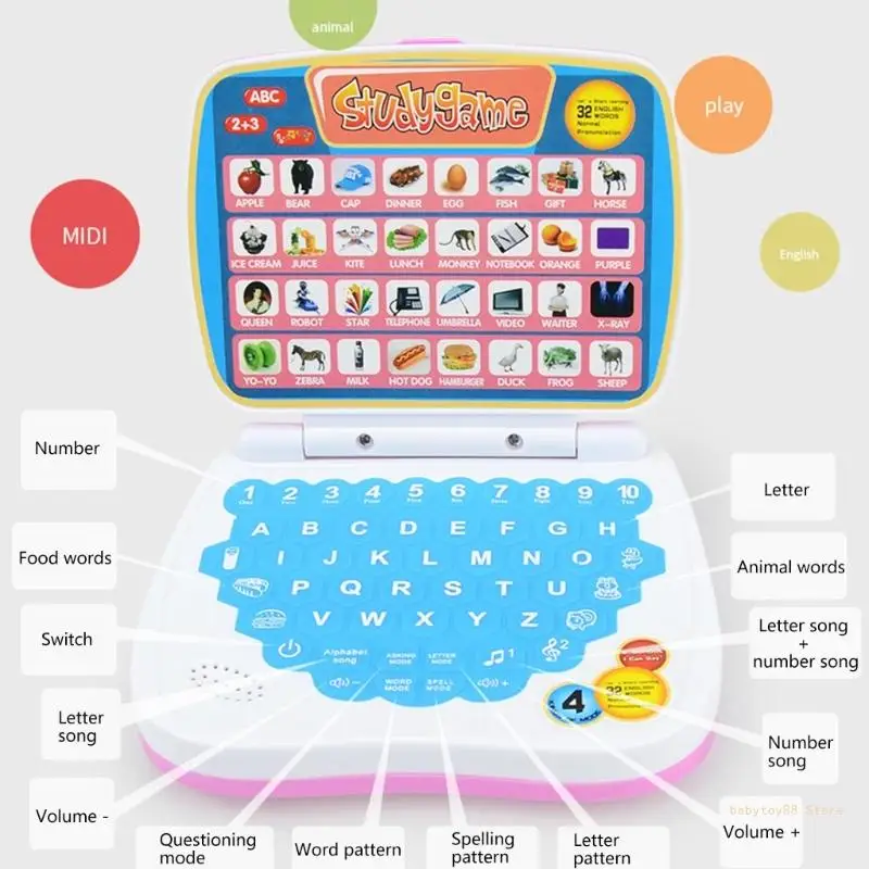 لعبة الكمبيوتر المحمول التعليمية Y4UD لأجهزة الكمبيوتر للأطفال للأبجدية والأرقام والتهجئة والموسيقى