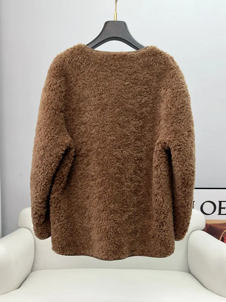 Australischer 100-Lammfellmantel 2025 Winter neuer Stil Pelz integrierter Pelz Damen mittellanger Schaffellschnitt V-Ausschnitt