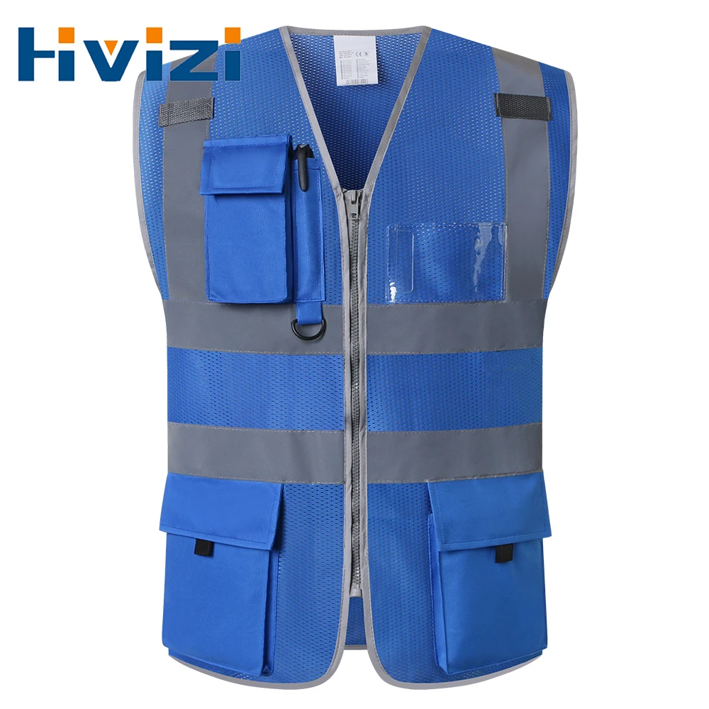 Blue Safety Security Vests Reflective Hi Vis Workwear Safety waistcoats with Reflector Stripes