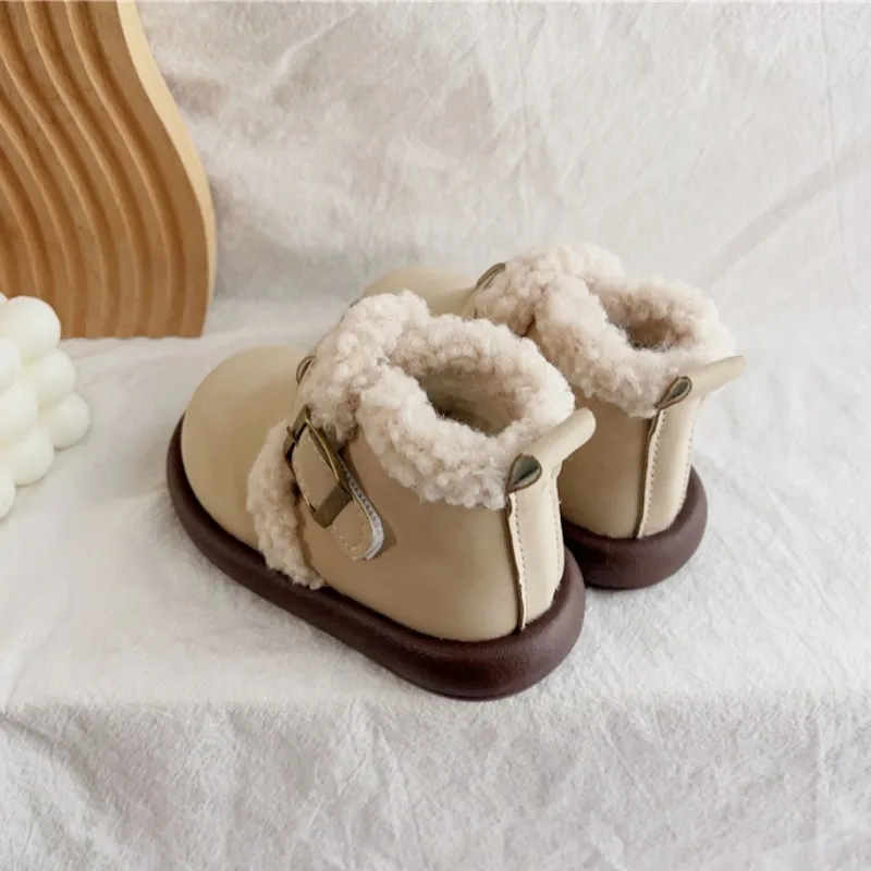 Girls' cotton boots winter 2025 new with added velvet retro boys' baby casual short boots warm Kids snow boots Size 22-33