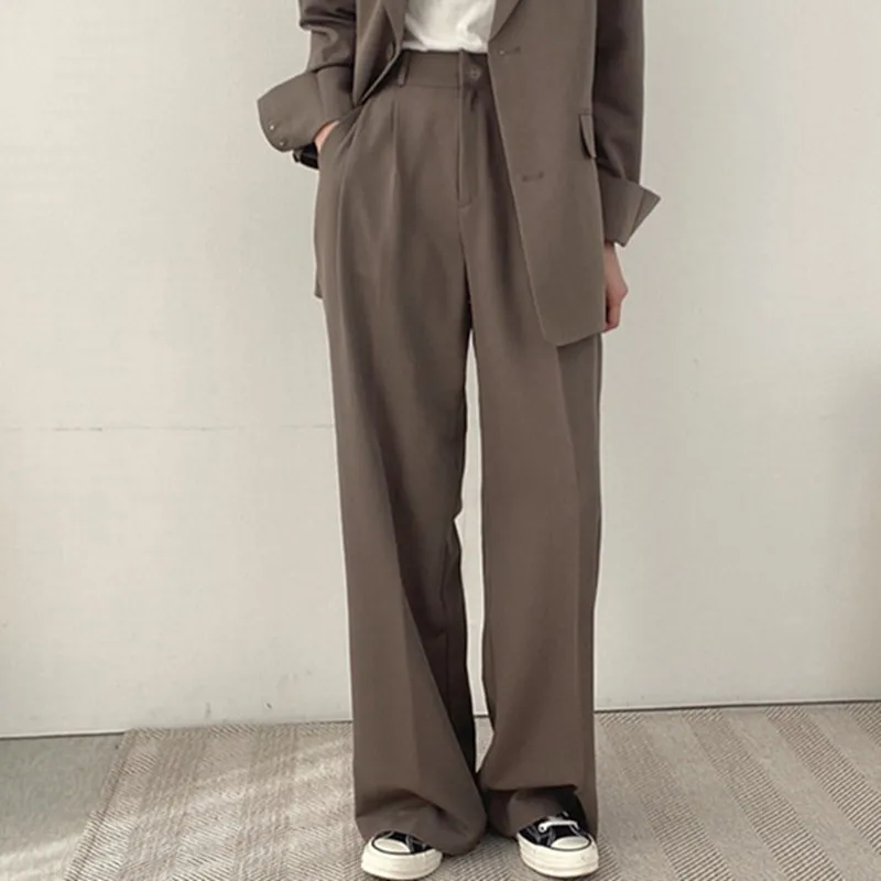 Women Spring Autumn High Waist Loose Premium Sag Casual Suit Pants Korean Fashion Versatile Summer Straight Leg Trousers NS5907