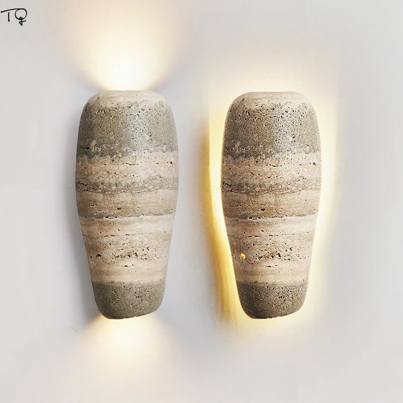 Italian Design Medieval Yellow Travertine Wall Lamp Bedroom Bedside Designer Wall Mounted Art Decor Hall Living Room Background