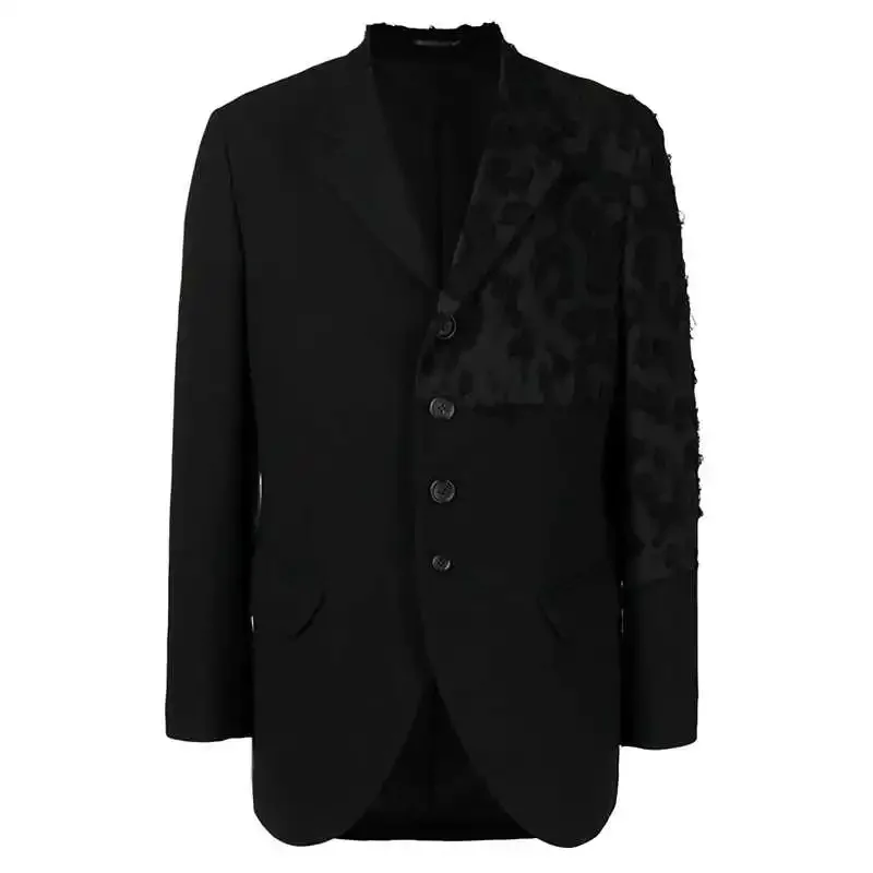 YOJI OOAK Design sense men's patchwork single breasted suit jacket special processing leopard print style 4 button top