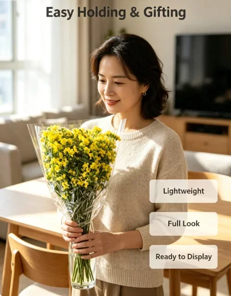 Artificial Gypsophila Flower Bouquet, Realistic Faux Floral Stems for Home Table, Office and Indoor Vase Decor, Easy Care Arrangement