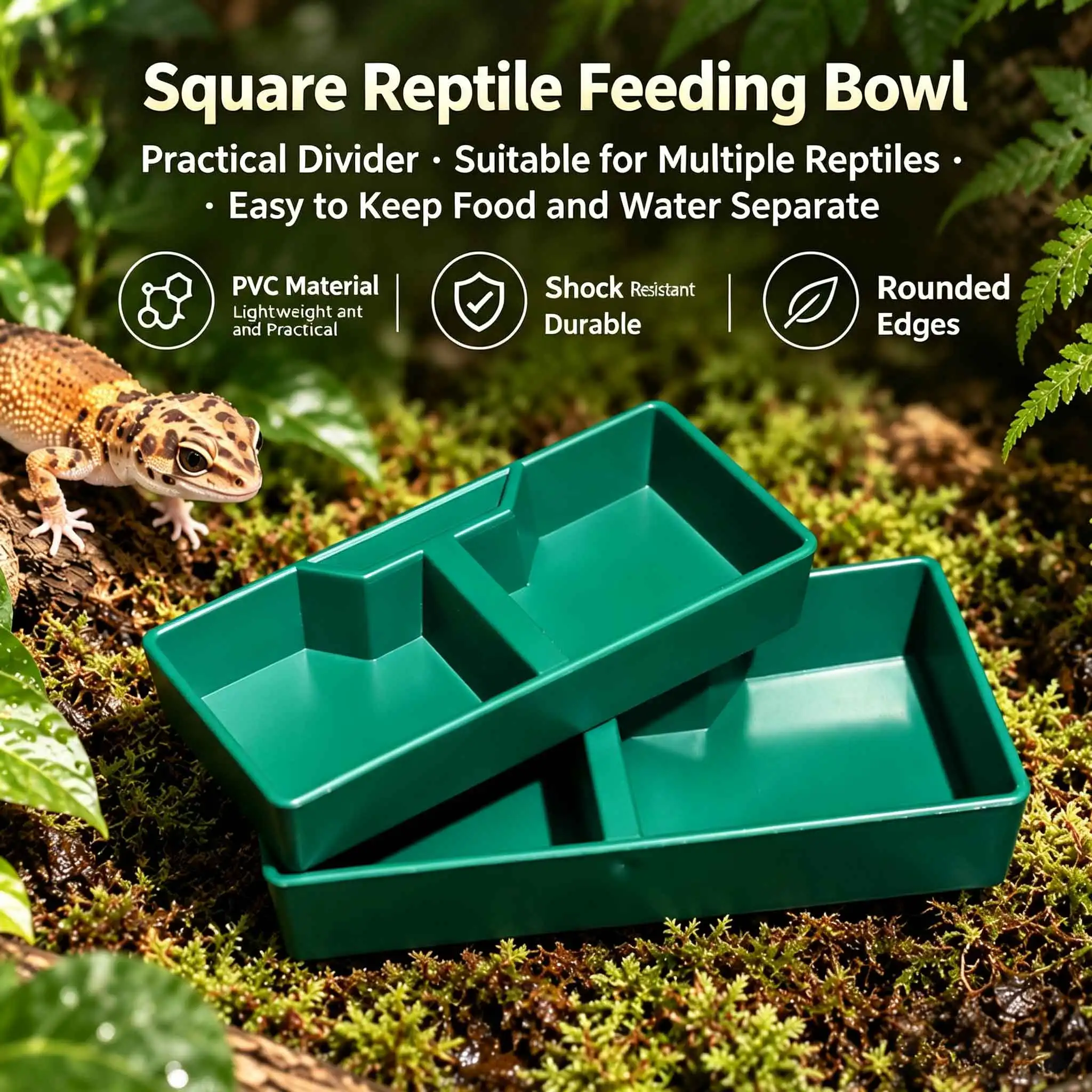 Reptile Double Feeding Dish Plastic 2 in 1 Food Water Bowl Terrarium Feeder Tray for Leopard Gecko Lizard Snake Hermit Crab