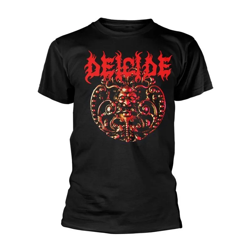 Camiseta del álbum de debut de Deicide, camiseta de death metal con estampado de máscara de demonio y logotipo de la banda, mercancía para fanáticos de la banda