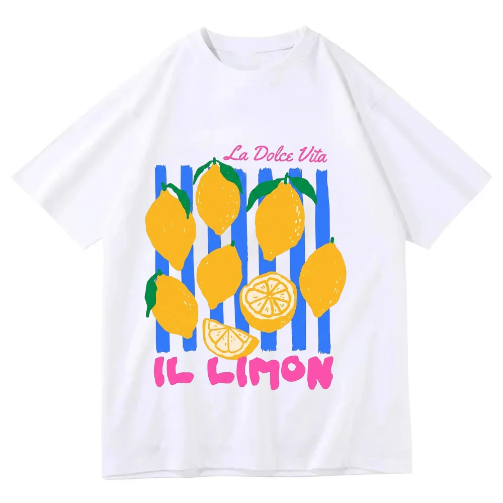 La Dolce Vita Lemon T Shirt Italian Summer Graphic Tee Vintage Striped Fruit Top Retro Aesthetic Harajuku Streetwear Unisex Tee