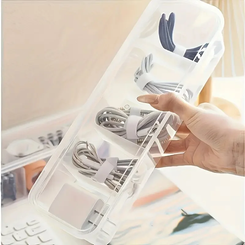 Large Capacity Transparent Storage Box with 5 Compartments Plastic Storage Box for Cables Batteries Clear Separation Organizer