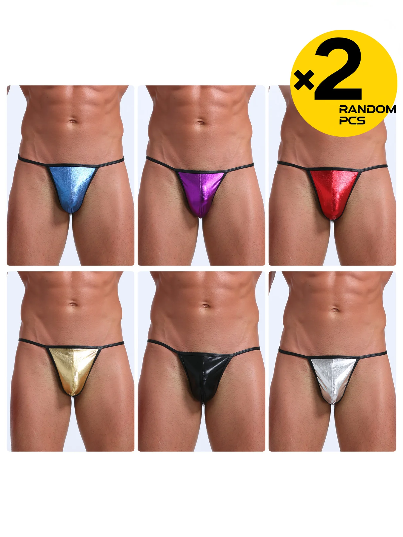 Calzoncillos de una pieza de piel sintética para hombre, pantalones sexys ajustados con corte cruzado, conjunto de 2 piezas, ropa interior de estilo aleatorio de estilo maduro