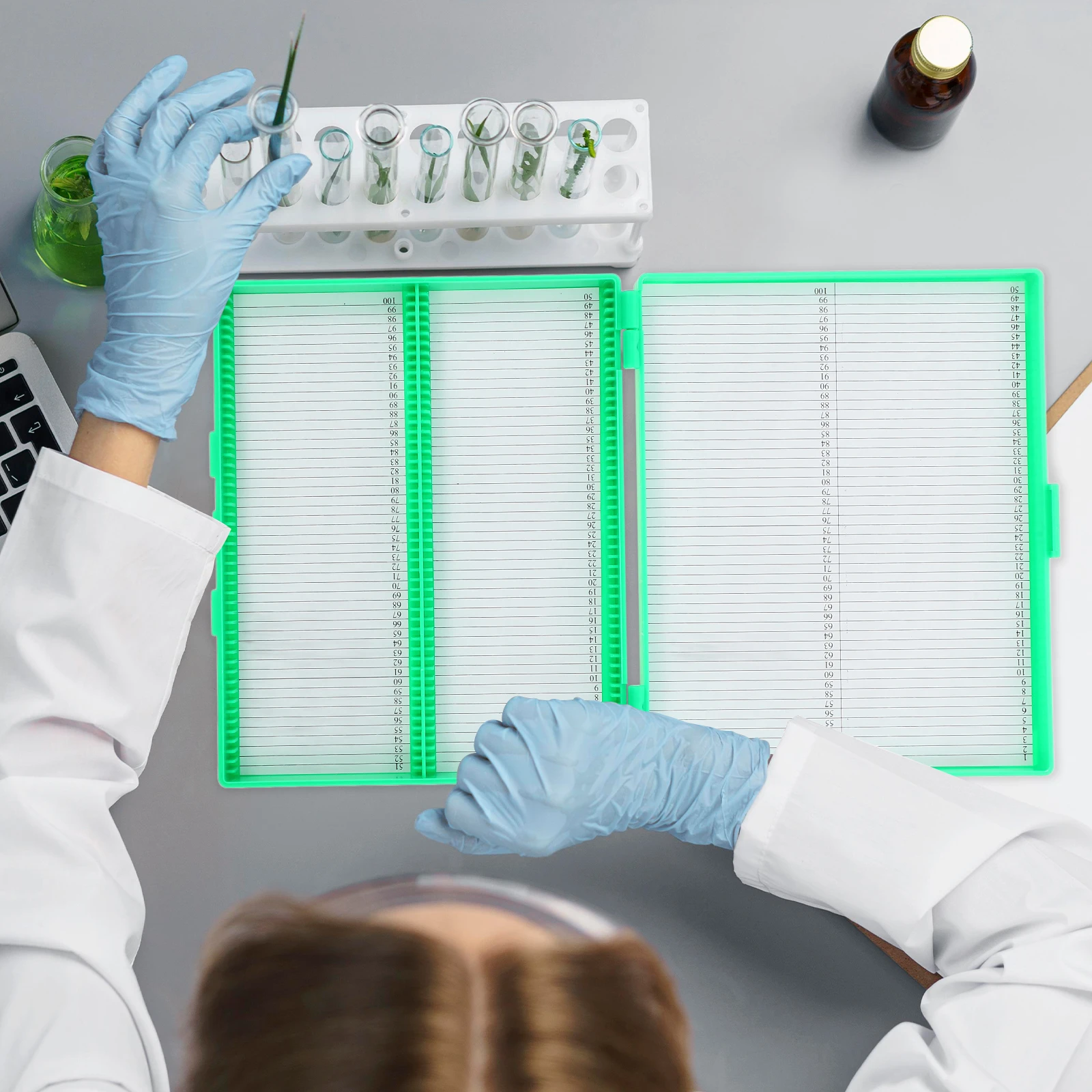 

100 Piece Microscope Slide Boxes Plastic Storage Case Holds 100 Slides with Transparent Lid Laboratory Organizer