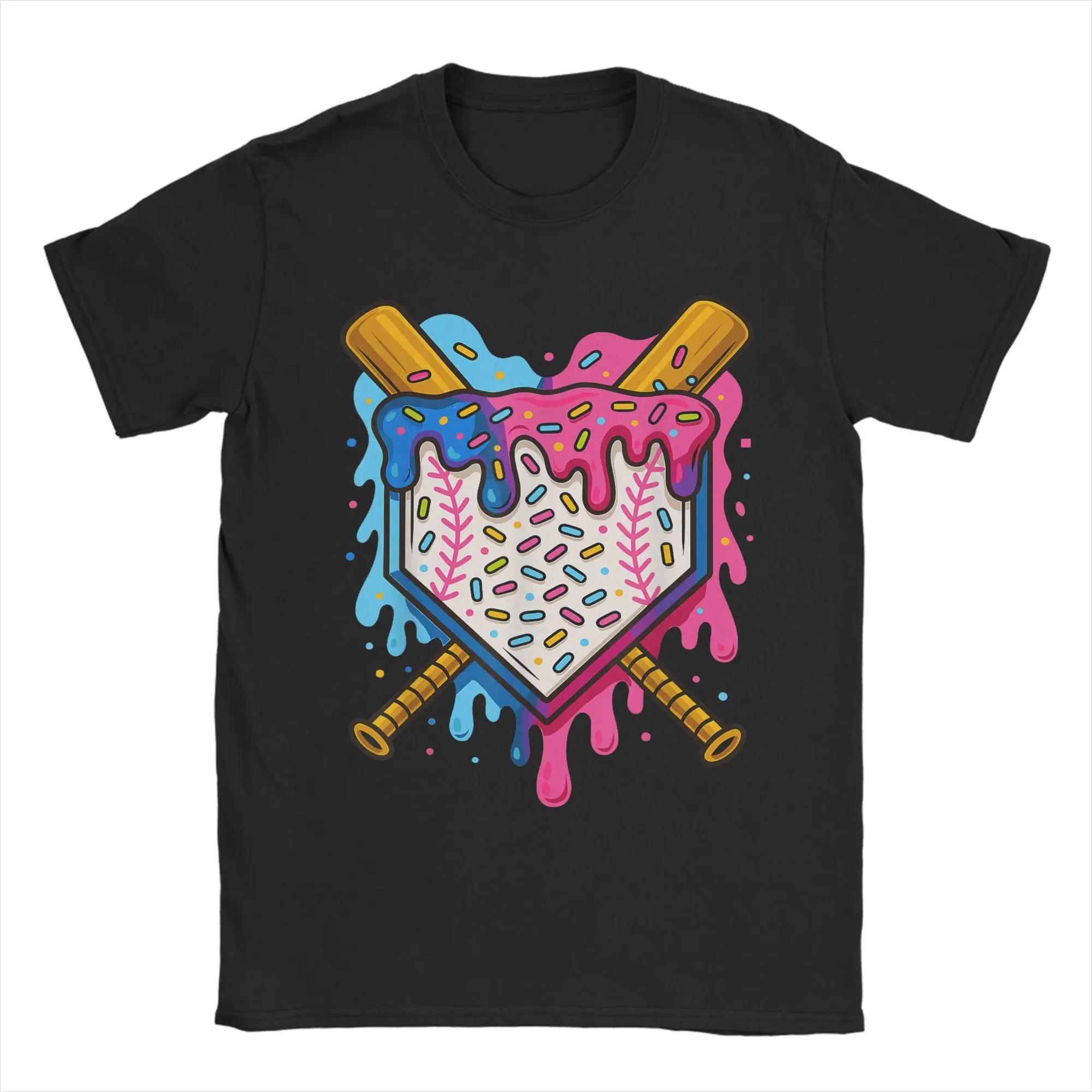 Baseball Bat Ice Cream Watercolor T Shirt Men Cotton for Male T-Shirt O Neck  Tee Shirt Short Sleeve Clothes Graphic Printed