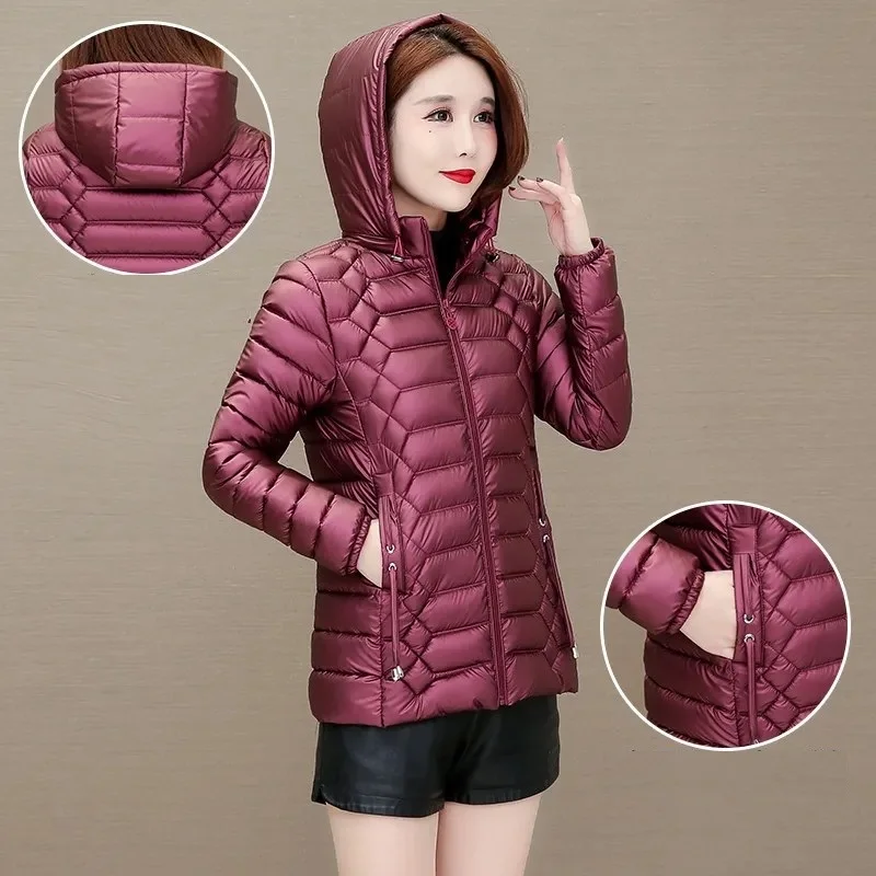High Quality Shiny Wash-free Down Padded Jacket Women\'s Parka Slim Short Coats 2022 New Winter Cotton Fashion Outwear Hooded Top