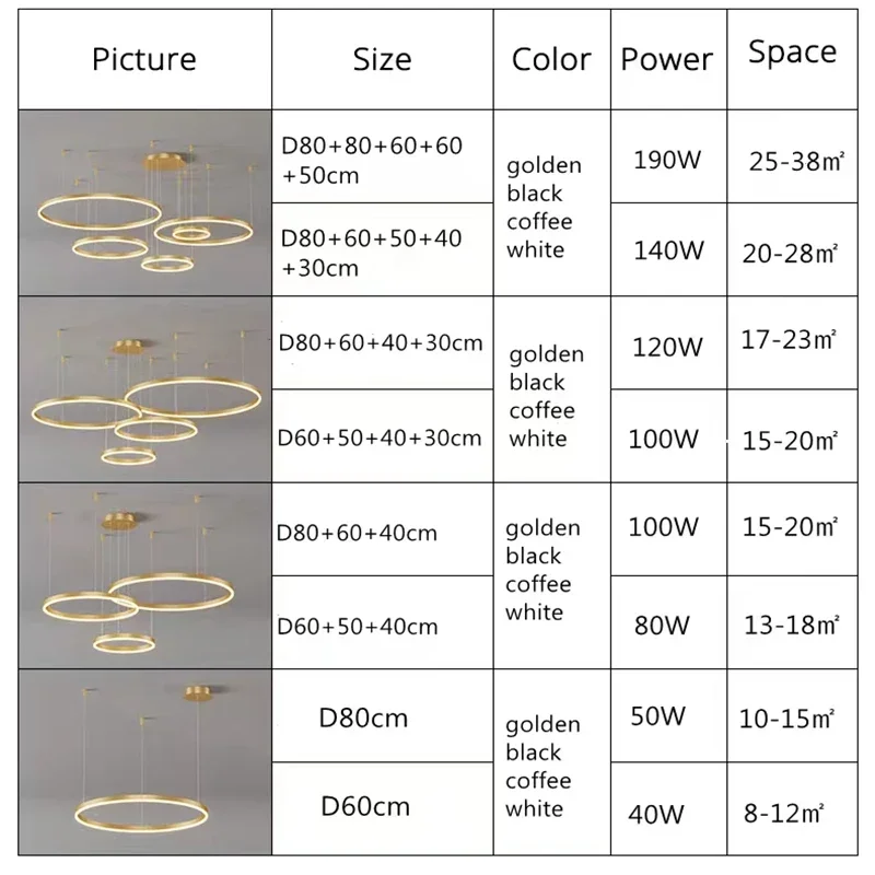 Imagem -06 - Moderno Candelabro de Teto Led Decoração de Casa Anéis Escovados Montado para Quarto Sala de Estar Lâmpada Suspensa Lustre Iluminação Interior