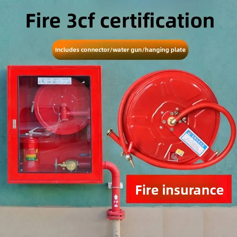 20M 25mm Thickened Fire Hose Reel With Nozzle Self Rescue Light Fire Water Tap Storage Box Kit
