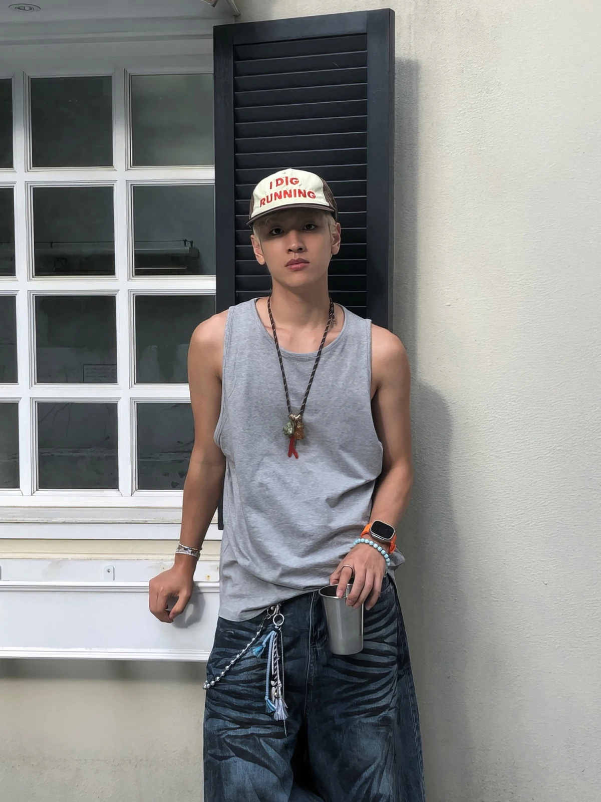 

Davidme ey Casual Vest Men's Summer Side Split Svel Fitn Top Trendy round Ne Sweat Vest Regular Thin