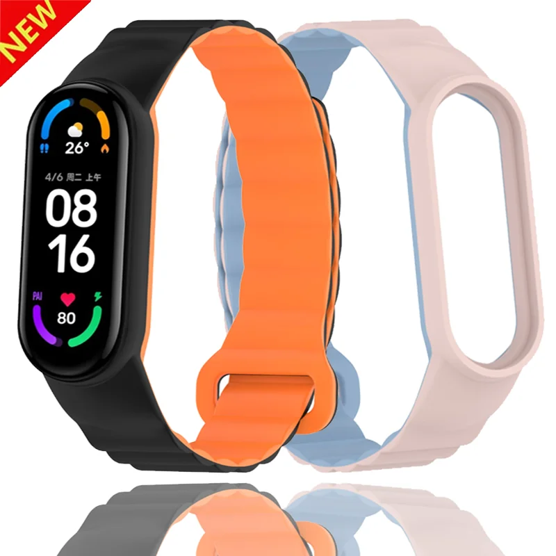 Silicone Magnetic Loop Strap For Xiaomi Mi Band 10 9 8 7 6 5 4 3 Fashion Comfortable Wristband Mi Band 8 9 10 Correa Accessories