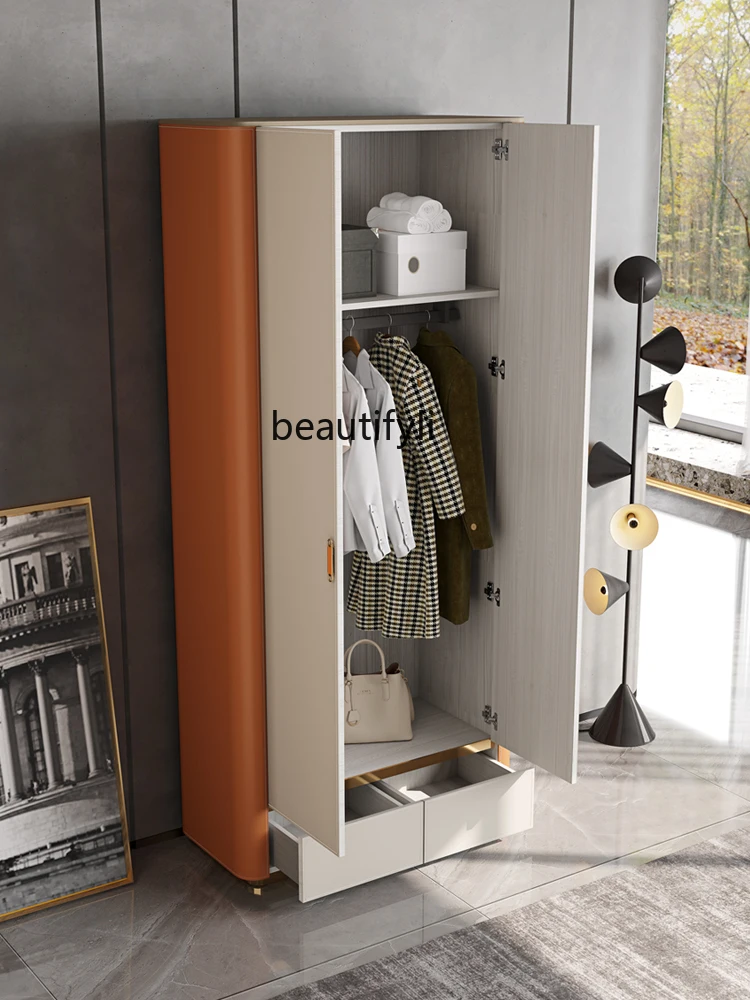 Light Luxury Saddle Leather Wardrobe Modern Multifunctional Locker Two Door Storage Cabinet