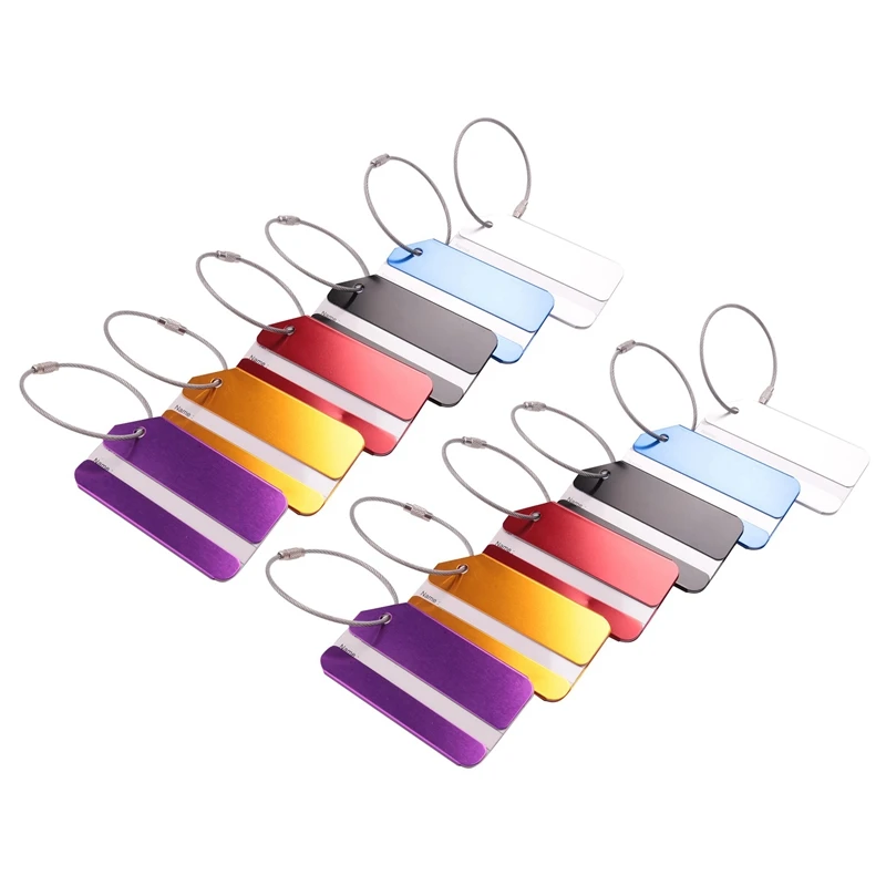 12 Pcs Luggage Tags Business Card Holder Aluminium Metal Travel ID Bag Tag For Travel Baggage Luggage Identifier