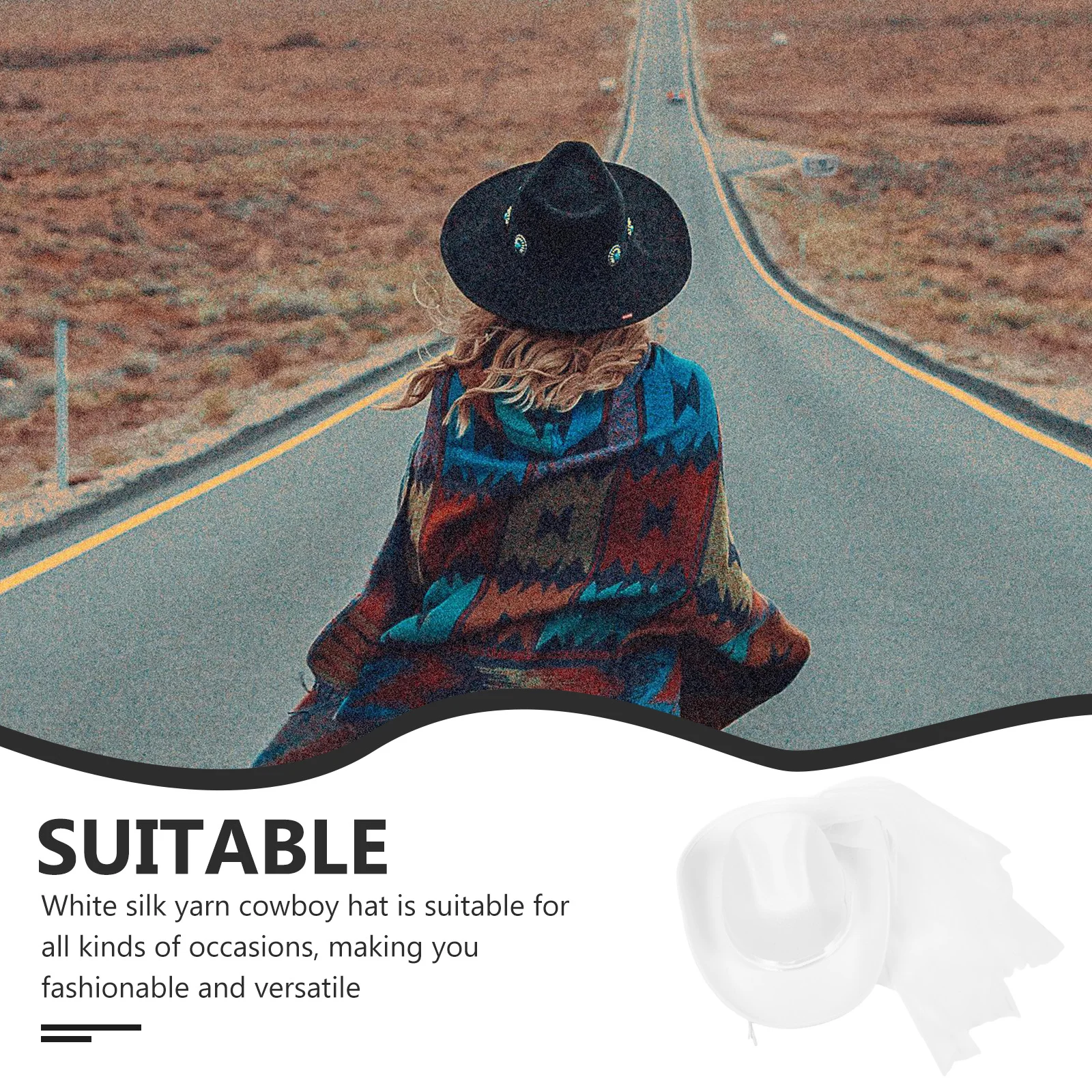 

Adjustable Size Lightweight Stylish Cow Hat Solid Color Gauze Women Solid Color Hat Cowgirl Party Accessories