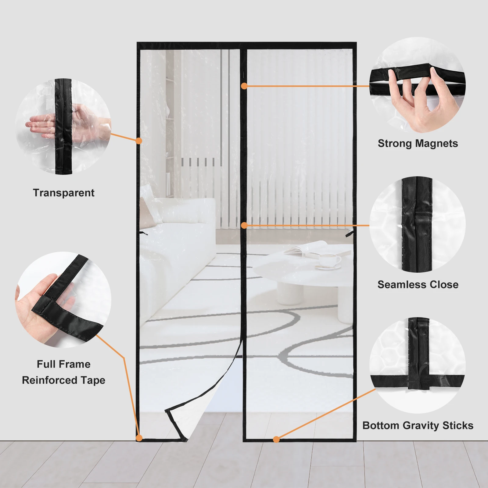 Black Insulated Doorway Curtains Warm Door Screen Non Perforated Air Conditioning Door Film Magnetic Automatic Closing for Door