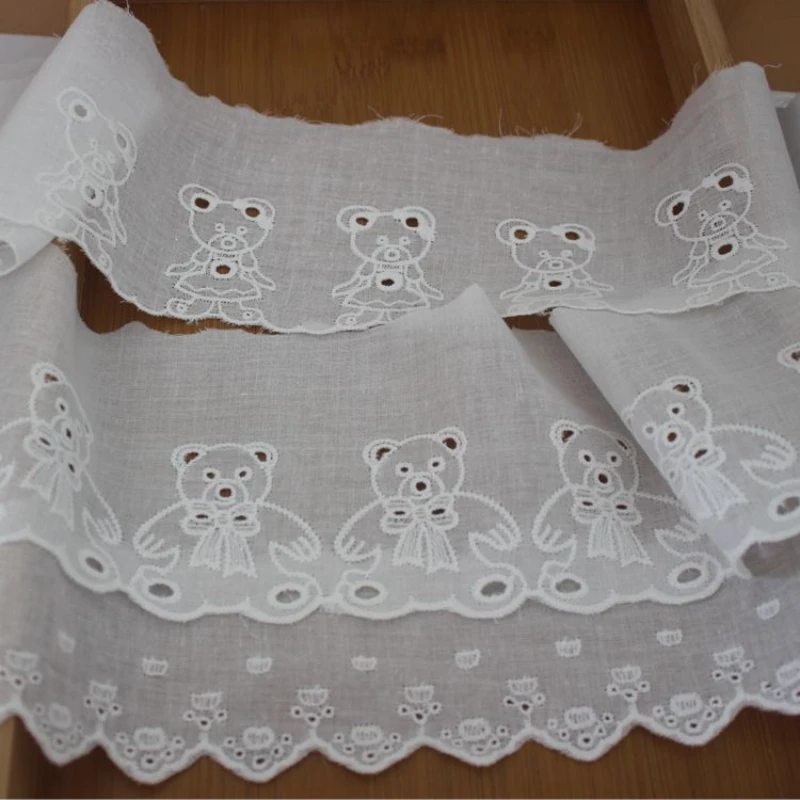 Off White Cotton Bear Embroidered Lace Vintage Cloth Trim Wedding Dress DIY Sewing Lace Fabric Accessories 2Yards