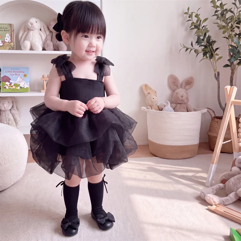 Baby Kids Princess Tulle Tiered Bow Flower Girl Dress Children First Communion Dress Ball Gown Wedding Party Dress Birthday