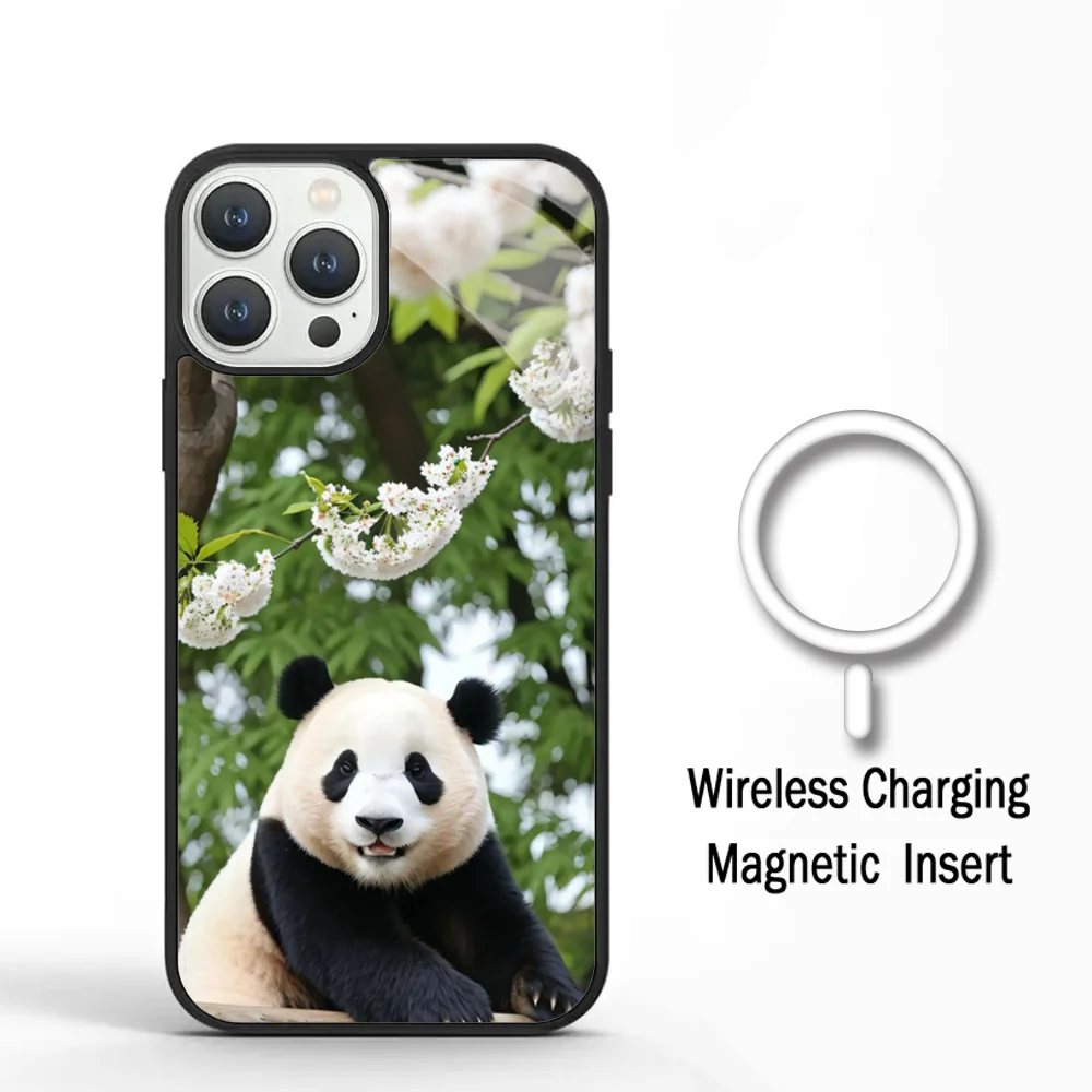 Fubao Panda Phone Case For IPhone 11 12 13 14 15 Plus Pro Max Mirror Acrylic Cover For Magsafe Wireless Charging