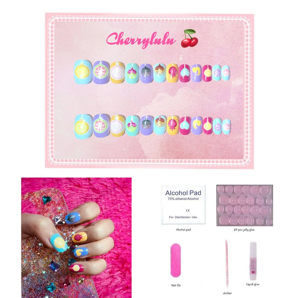 Children Nails 24pcs Press On Nails include free nail toolkit nails art