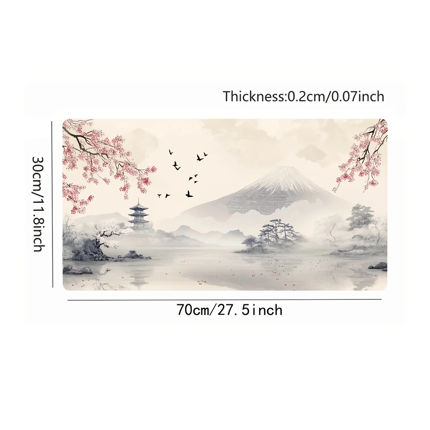 Japanese Mount Fuji Large Mouse Pad,Cherry Blossom and Pavilion Design,Ultra-Smooth Keyboard Mat, Stitched Edges, XXL Gaming Mat