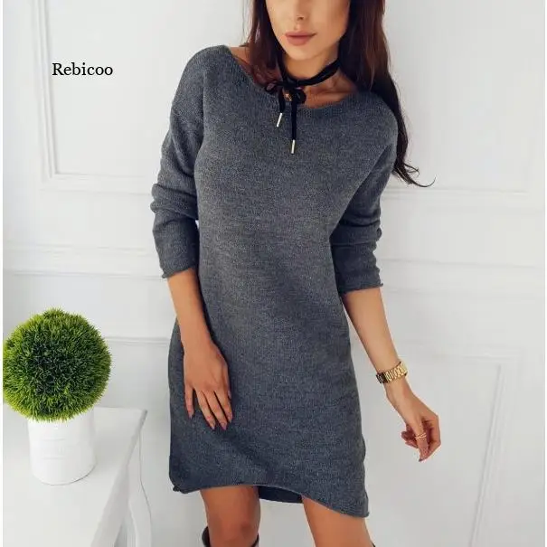 

New Women Winter Warm Long Sleeve Jumper Tops Knitted Sweater Loose Tunic Mini Dresses