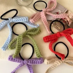 Colored Woolen Bow Hair Tie Scrunchies Headwear for Girls Korea Sweet Knitted Ribbon Ponytail Elastic Hair Band Hair Accessories