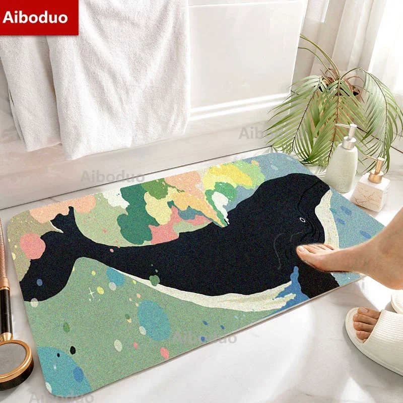 

Watercolor Painting Whale Home Decoration Non-slip Green Bath Mats Cozy Living Room FloorMat 40*60CM for Family Bedroom Bathroom