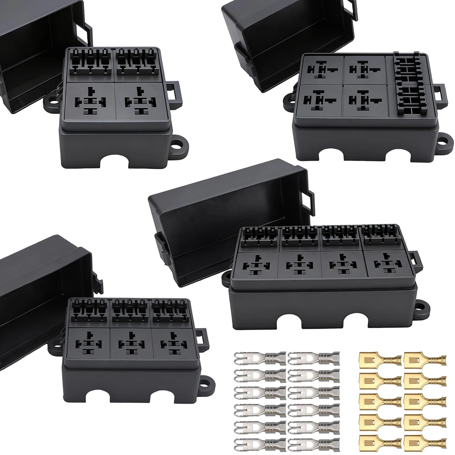 Relay Fuse Block with terminals,2/3/4/5 Slots Car Relay Box Circuit Control Switch Panel, 6/8/10/12 way Fuse Relay Holder