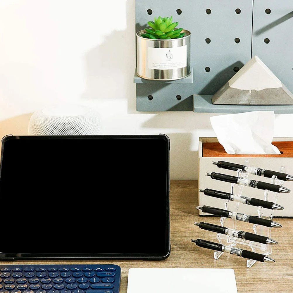 

4pcs Plastic Pen Holders 6 Digit Transparent Desk Storage for Eyebrow Pens Markers Pencils Racks Stationery