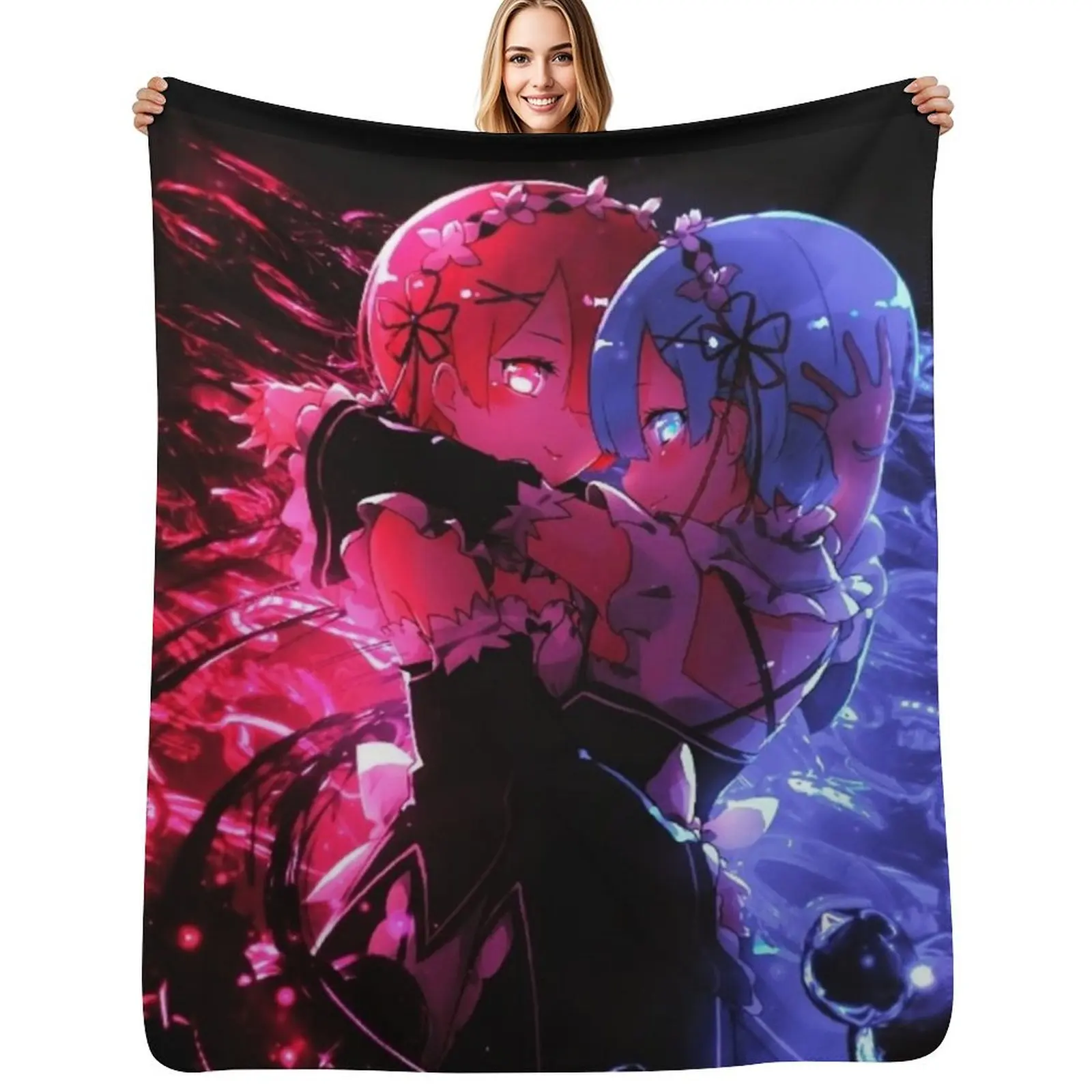 

Rem and Ram ( re zero ) Throw Blanket Breathable Lightweight Blanket for Adults Kids