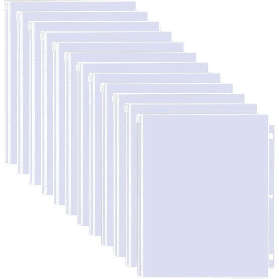 

12 Packs Letter Size Binder Pockets 3 Holes 11.4in x 9.5in Zipper Binder Folders for 3 Ring Binder Waterproof Clear PVC Binder