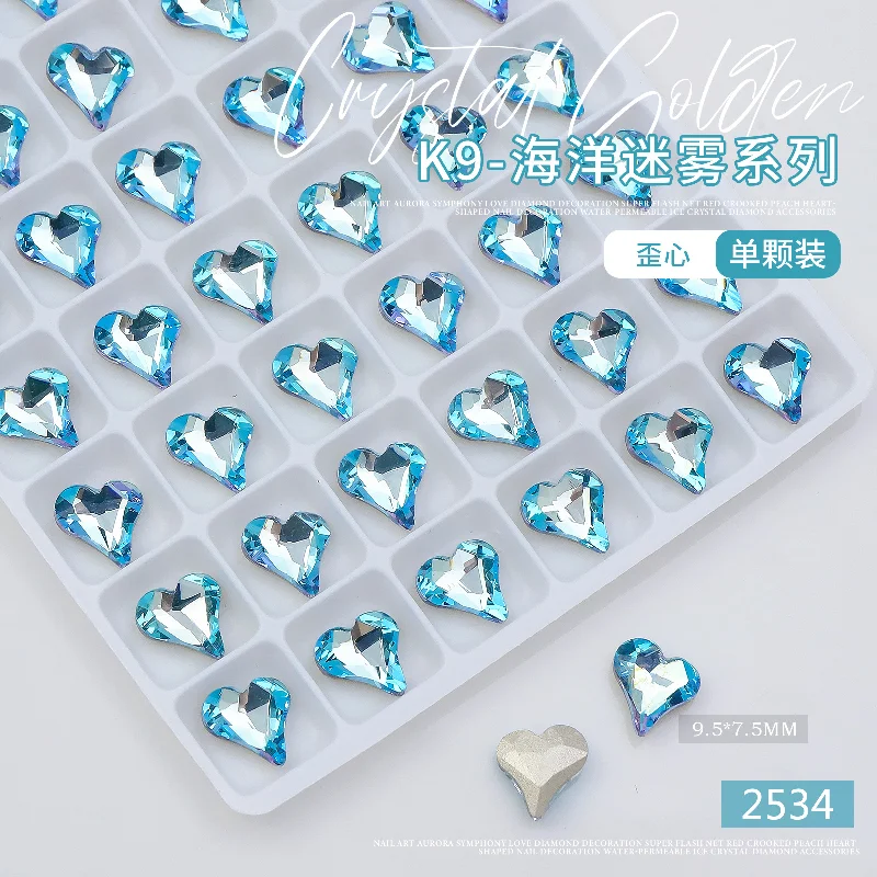 10Pcs Sea Blue Series Nail Art Sparkle Rhinestones Glass Multi-Shapes Nail DIY Stones Gems For Manicure Nail Accessories