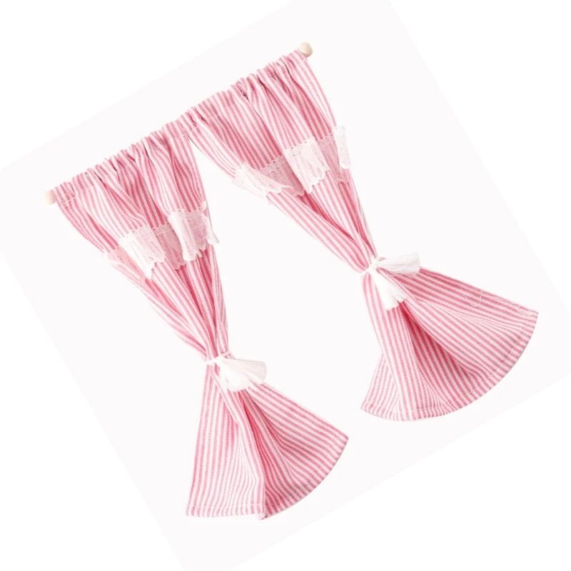 1/12 미니어처 거실 줄무늬 창 커튼 인형의 집 모델 프로젝트 장식 15UB