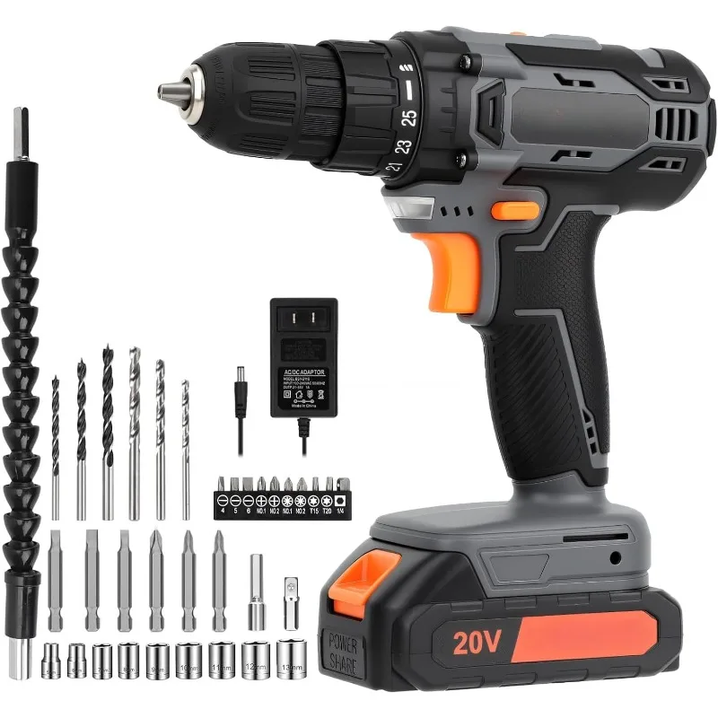 Cordless Drill Set, 20V Electric Power Drill Set,3/8