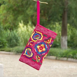 Women Coin Purse Ethnic Handmade Embroidered Wristlet Clutch Bag Zipper Purse Long Wallet Cellphone Pouch Handbag Tote