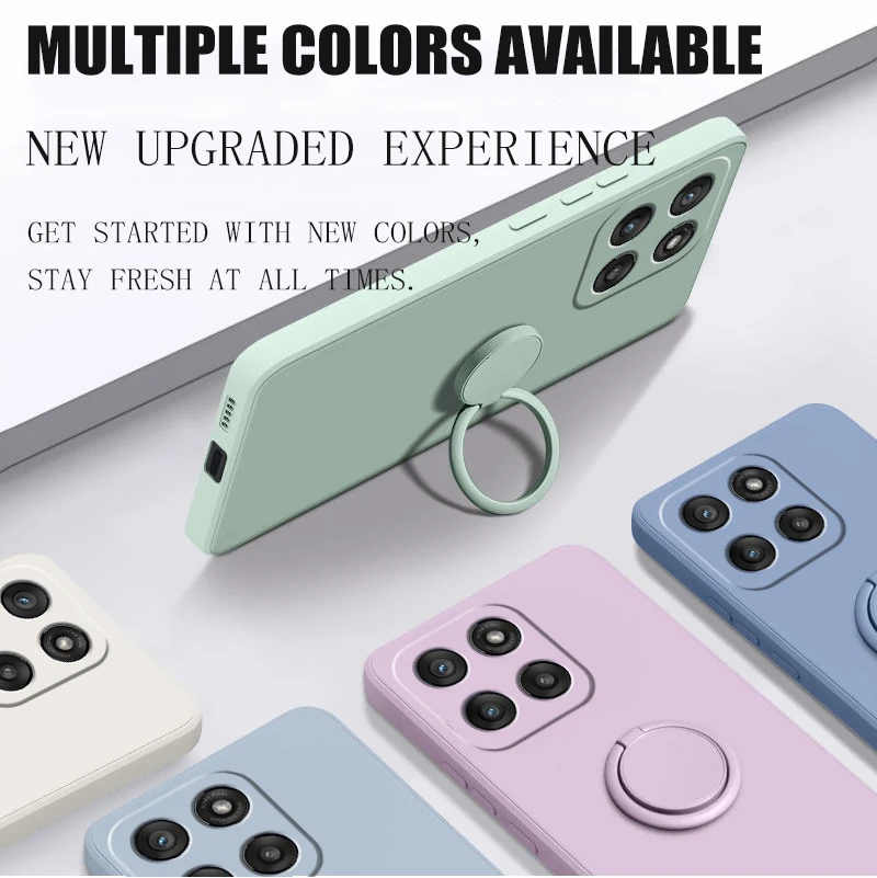 Motorola Edge 60 Fusion、Ring Holder、Edge 60s、50Neo、50Fusion、50Pro対応 ソフト液体シリコンケース 携帯電話シェル カバー 保護ケース