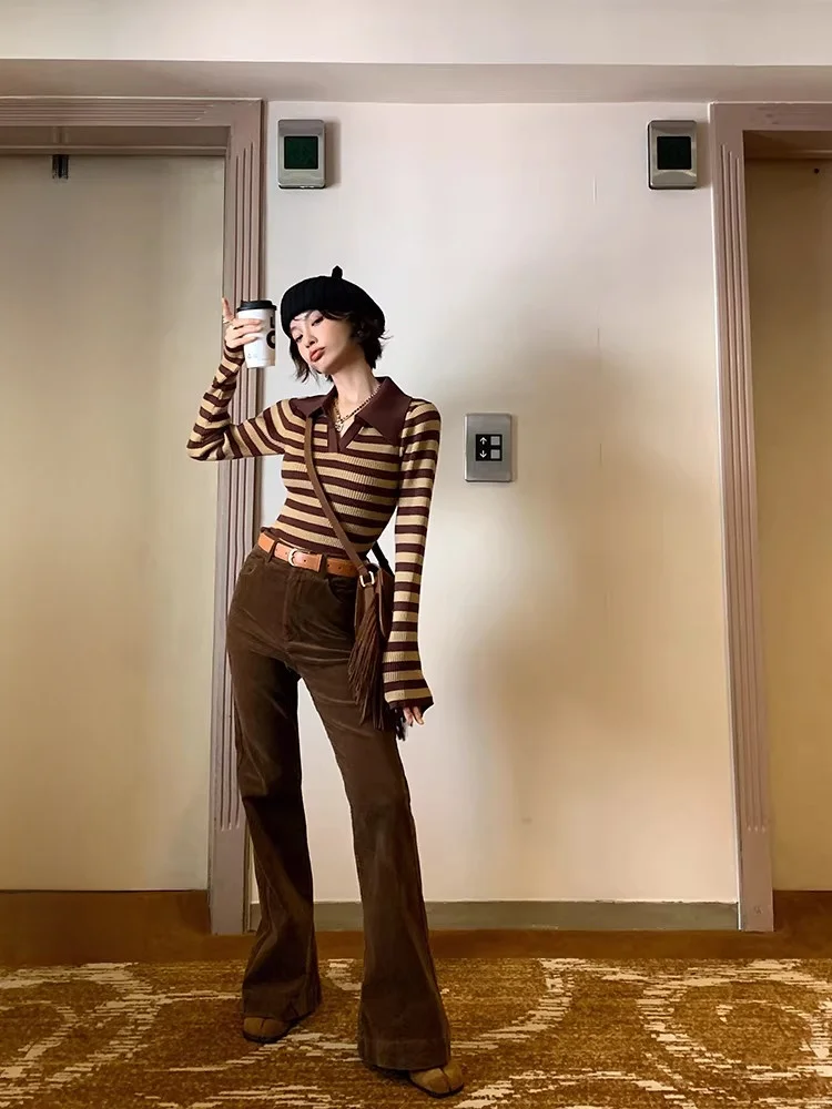 

Женские брюки DULA с высокой талией, расклешенные, повседневные, из хлопка и полиэстера с эластаном, осенне-зимние, новые, в пол, модель Dra