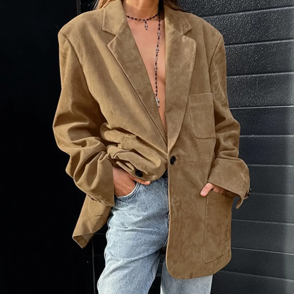 

Retro American Loose Suede Jacket for Women European And American Style Autumn Winter Outerwear Maillard Superior Suit
