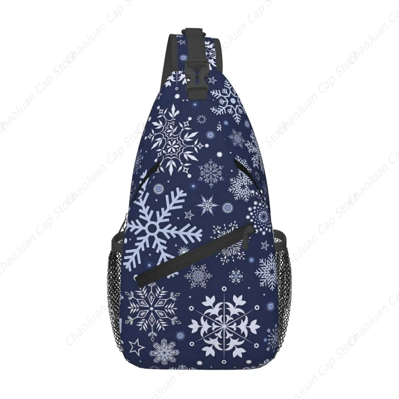 Snowflakes Christmas Red Cross Chest Bag Diagonally Hiking Crossbody Bag Travel Shoulder Daypack Lightweight Sling Backpack