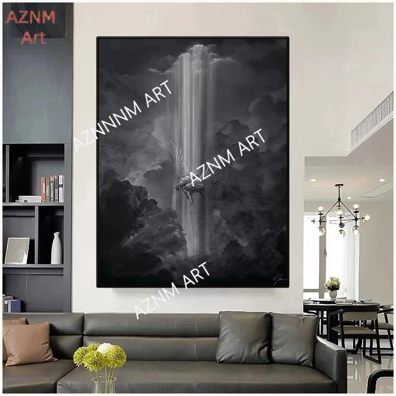 Schwarz-Weiß Fantasy-Drachen-Hirsch-Poster Vintage Storm Rider Fourth Wing Leinwandgemälde Wandkunst für Wohnzimmer Heimdekoration